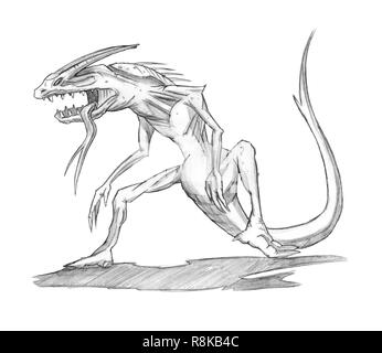 Concept Art crayon dessin de fantaisie ou démon Lézard Monster Banque D'Images