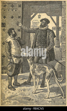 Don Quichotte demande à son voisin, Sancho Panza, d'être son squire. Don Quichotte scène de roman. Illustration de Saturnino Calleja Edition Banque D'Images