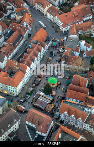 Vue aérienne, marché de Noël à Soest, Markt 6,, Soest, Soester Börde, Rhénanie du Nord-Westphalie, Allemagne, DE, l'Europe, vue aérienne, les oiseaux-lunettes Banque D'Images