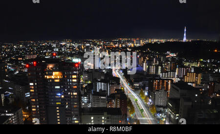 Vue nocturne de la ville de Sendai, Japon Banque D'Images