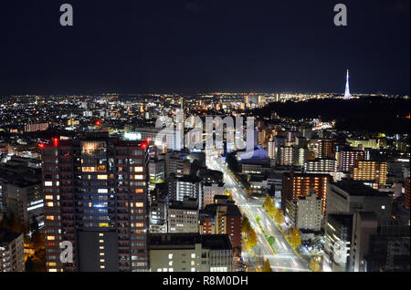 Vue nocturne de la ville de Sendai, Japon Banque D'Images