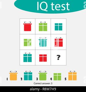 Choisissez la réponse correcte, IQ test avec boîtes de cadeau de Noël pour les enfants, noël fun game pour enfants de l'éducation préscolaire, de l'activité Feuille de tâche, pour le développement de la pensée logique, vector illustration Illustration de Vecteur