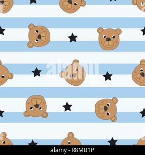 Modèle sans couture avec mignon ours et stars, vector illustration Illustration de Vecteur