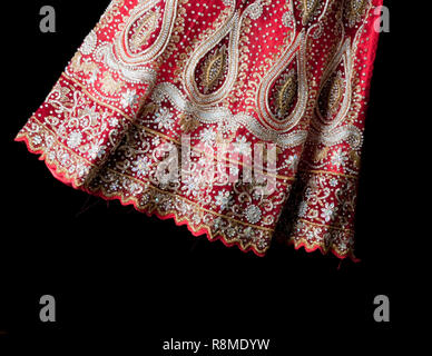 Mariage Saree rouge avec broderie détaillées Banque D'Images