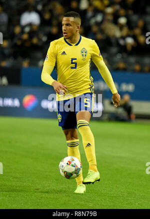 Solna, Suède - le 20 novembre 2018. L'équipe nationale de Suède retour gauche Martin Olsson pendant l'UEFA Ligue des Nations Unies correspondent à la Suède contre la Russie à Solna. Banque D'Images