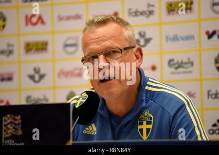 Solna, Suède - le 20 novembre 2018. L'entraîneur de l'équipe nationale de Suède Jan Andersson après match UEFA Ligue des Nations Unies de la Suède contre la Russie à Solna. Banque D'Images