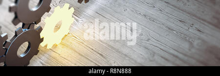 Concept connexion Gears. Rendu 3D panoramique Banque D'Images