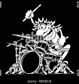 Batteur sauvage à l'ensemble de batterie Cartoon Vector Illustration Illustration de Vecteur