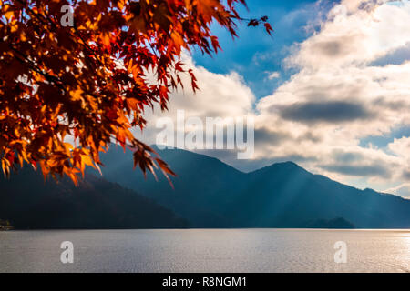 Belle scène de Lac Chuzenji (Chuzenjiko) près de Nikko, Japon, automne fond Banque D'Images