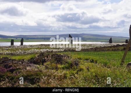 Skara Brae ancien village situé sur les îles Orkney. Sur le chemin de Kirkwall nous nous sommes arrêtés à l'anneau de pierre appelé Shetlands. Banque D'Images