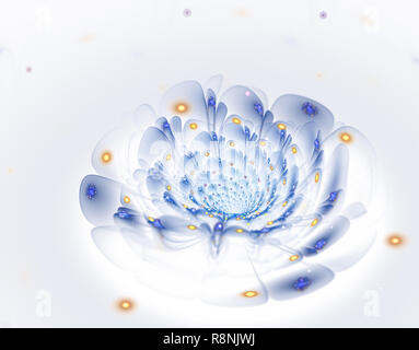 Nuit Magique de fantaisie. Résumé fond fractal exotiques, spirale fleur avec noyau incandescent avec pétales texturés. Pour la conception des affiches, t-shirts, Creative Banque D'Images