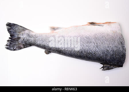 Saumon sur un fond blanc. queue de poisson riche en oméga 3, Banque D'Images