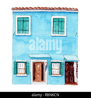 Aquarelle peinture main cute illustration d'une chambre à partir de Burano isolé sur fond blanc. Clipart pour votre conception de cartes, invitations, backgroun Banque D'Images