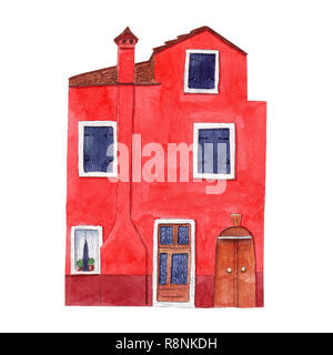 Aquarelle peinture main cute illustration d'une chambre à partir de Burano isolé sur fond blanc. Clipart pour votre conception de cartes, invitations, backgroun Banque D'Images