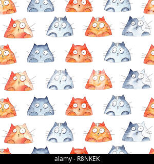 Avec motif transparent peint main lumineuse aquarelle cute cats. Parfait pour l'arrière-plan décoratif mignon gretting papier cadeaux design, pépinière ou tissu Banque D'Images