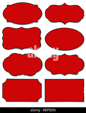 Ensemble de balise rouge foncé et bulle avec forme différente isolé sur fond blanc. Collection d'étiquette avec bordure noire et copier l'espace. Banque D'Images