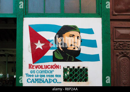 Poster sur le mur de Fidel Castro à La Havane Cuba Banque D'Images