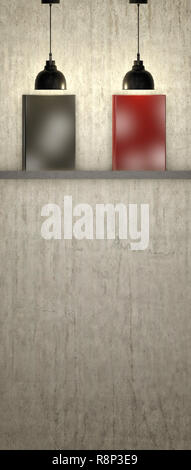 Livres sur une étagère, appuyé contre le mur. Des lampes qui éclairent deux livres. Choix du lecteur. Classement des livres. Lire plus LE livre. Bibliothèque. 3D render Banque D'Images