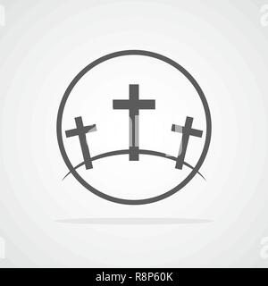 Calvaire symbole dans le cercle. Vector illustration. Icône grise du Golgotha Illustration de Vecteur