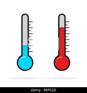 Icônes thermomètres avec différents niveaux. Vector illustration. Indicateurs thermomètre bleu et rouge dans le style plate Illustration de Vecteur