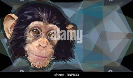 Illustration de dessin polygonal jeune chimpanzé face. Illustration de Vecteur