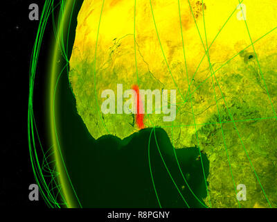 Le Togo à partir de l'espace sur le modèle numérique de Terre avec des réseaux internationaux. Concept de communication numérique ou les voyages. 3D illustration. Éléments de cette i Banque D'Images
