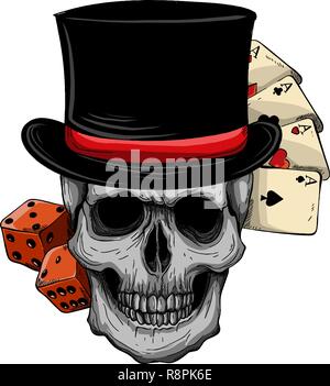 Vector crâne avec top hat et jeu de casino Illustration de Vecteur