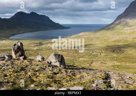 L'Islande, Région Westfjords, Vestfirdir, route 643 vers Djupavik Banque D'Images