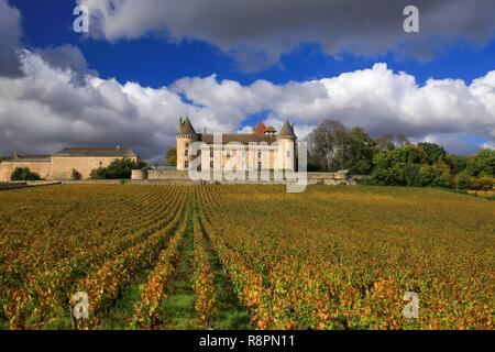 France, Saône et Loire, Rully, château et vignoble de Rully en automne Banque D'Images