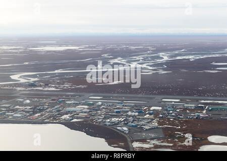 États-unis, Alaska, Arctic National Wildlife Refuge, North Slope Borough, vue aérienne de la baie de Prudhoe Banque D'Images