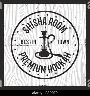 La conception de cartes. Mise en page narguilé Logo silhouette shisha. Détendez-vous d'étiqueter, d'un insigne. Vintage poster. Lounge Cafe emblème. Barre d'Arabie ou maison, boutique. Stock vector illustration isolé. Design monochrome. Illustration de Vecteur