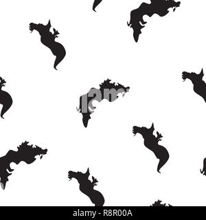 Modèle sans couture dragons de mer silhouette noire isolé sur fond blanc. Fantasy kids blot simple print pour mur magique ou papier chiffon de tissu Banque D'Images