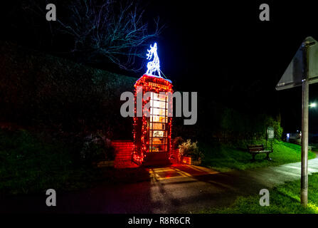 Ancien téléphone BT fort adoptée par les villageois et transformé en un livre de poche swap, décorée pour Noël. Woolaston UK Banque D'Images