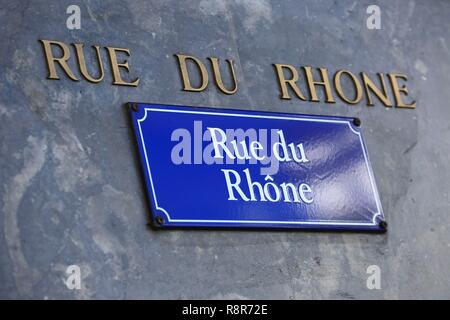 La Suisse, Genève, rue du Rhône Banque D'Images
