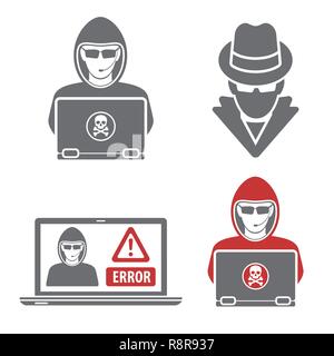 La cybercriminalité avec Set Logos Spy Hacker Illustration de Vecteur