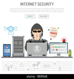 La cybercriminalité, piratage, Concept de sécurité Internet Illustration de Vecteur