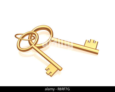 Deux touches d'or sur un fond blanc brillant. Plus de objets white Banque D'Images