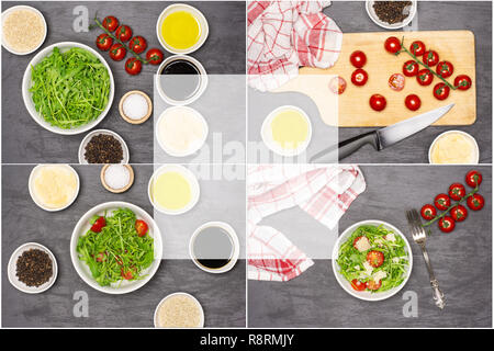 Étape par étape de recette Salade de collage sur la pierre grise Banque D'Images