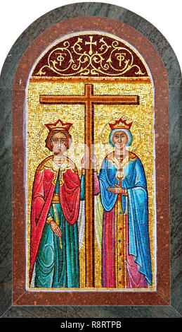 Icône de saints Constantin et Hélène à l'Église orthodoxe grecque de Cana, Israël Banque D'Images