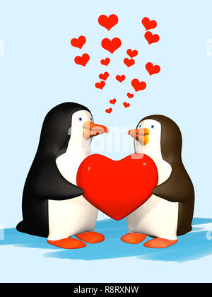 Le couple smiling in love penguins 3D Banque D'Images