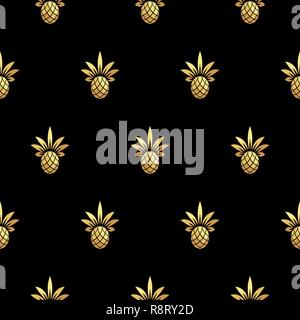 Royal d'ananas d'or motif vectoriel continu sur fond noir. Illustration de Vecteur