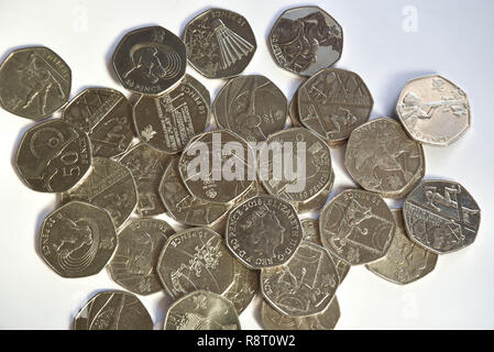 Uk 50p monnaie soulignant les jeux olympiques Banque D'Images