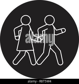 Promenades couple noir tenant la main concept vecteur icône. Promenades Couple holding hands together télévision illustration, sign Illustration de Vecteur