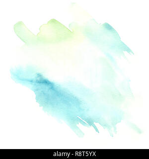 Le bleu clair et vert aquarelle blot isolé sur fond blanc Banque D'Images