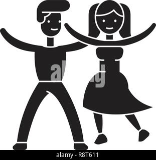 Couple danse vecteur icône noire concept. Couple danse télévision illustration, sign Illustration de Vecteur