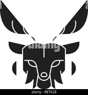 Tête de cerf vecteur icône noire concept. Plat à tête de cerf illustration, sign Illustration de Vecteur