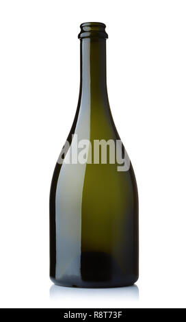 Vue avant du vert bouteille vin vide isolated on white Banque D'Images