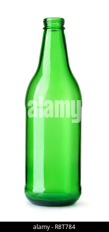 Vue avant du vert bouteille de bière vide isolated on white Banque D'Images