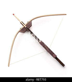 Vue de dessus de l'arbalète en bois jouet isolated on white Banque D'Images