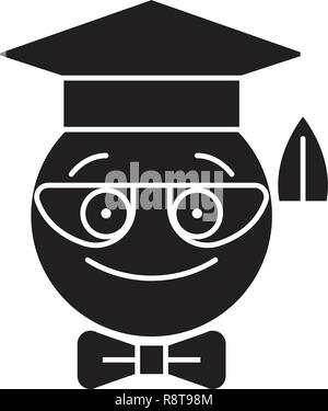 Étudiant nerdy noir emoji concept vecteur icône. Étudiant nerdy télévision emoji illustration, sign Illustration de Vecteur